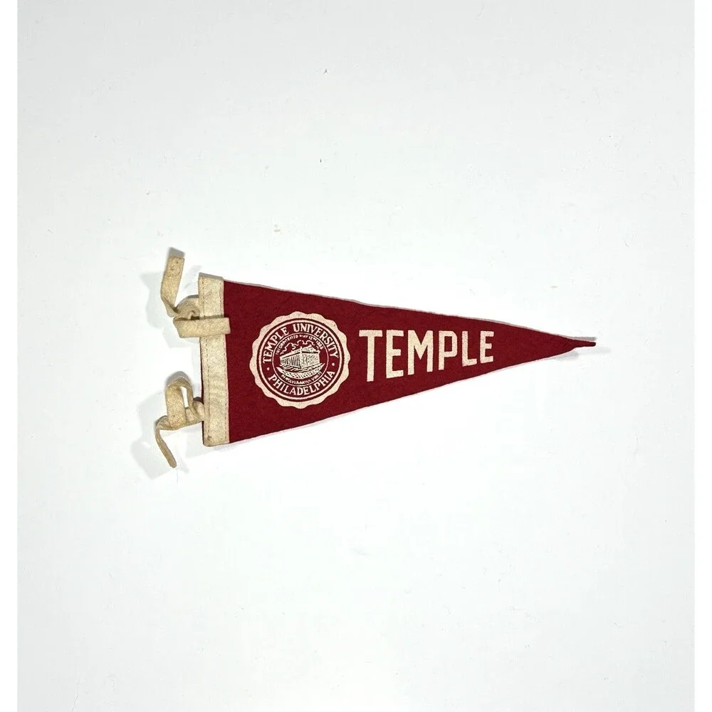 Vintage 1940s 50s Temple University Philadelphia 9” Felt Pennant College RARE